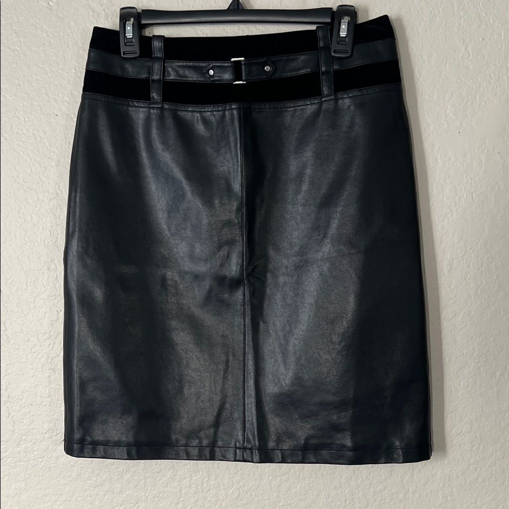 Like New! NEXT PVC Suede Black Pencil Skirt Belted in Size 8 (UK 12)